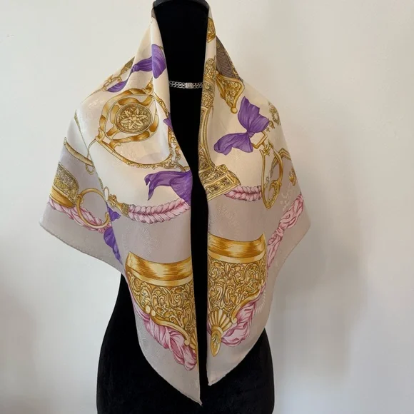 Authentic Lancel Silk Scarf with Gold and Pink Design - Picture 5 of 11